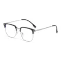 Modische elegante Halbrand Metall Brille für den täglichen Gebrauch, leichte Brille. - Schwarz Silber Blaulichtschutz C7