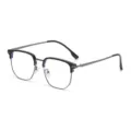 Modische quadratische Halbgestell-Brille mit Metallrahmen, Retro-Brille für den Alltag. - Schwarz Gunmetal Blaulichtschutz C8