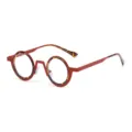 Schicke Retro kleine runde Brille mit rotem Metallrahmen und stylischem Hornmuster. - Retro Blaulichtschutz Rund (C11) / Blaulichtschutz / Roter Leopardenrahmen