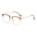 Schildpatt Browline Brille mit goldenem Metallrahmen, stilvolle Retro-Viereck-Brille. - Leopard Gold Blaulichtschutz C9