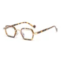 Retro geometrische kleine Brille mit schicker Schildpatt-Optik und goldenen Metallakzenten. - Braunes Leopardenmuster Goldener Rahmen Anti-Blaulicht-Gläser
