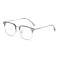 Klassische Metall Halbrand Brille, vintage quadratischer optischer Rahmen fur die Mode. - Transparent Grau Silber Blaulichtschutz C10