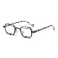 Modische geometrische Klein-Rahmen Brille mit einzigartigem doppelten Schildpatt-Design. - Weißes Leopardenmuster Schwarzer Rahmen Anti-Blaulicht-Gläser