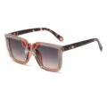 Oversized square sunglasses with sparkling rhinestones and red crystal butterfly decor for women - Sunglasses (2335B) / Transparent Tea Frame Leopard Temple Grey Pink Gradient
