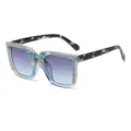 Fashion large frame rhinestone sunglasses with blue gradient lenses and butterfly. - Transparent Blue Frame Blue Leopard Temple Gradient Grey