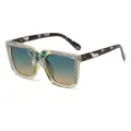 Stylish large frame rhinestone sunglasses with butterfly embellishment and gradient lenses. - Transparent Yellow Frame Yellow Leopard Temple Green Yellow Gradient