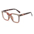 Fashion oversized square glasses with sparkling rhinestones and a chic red butterfly accent. - Transparent Tea Leopard Temple Anti-Blue Light
