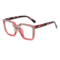 Fashion large frame rhinestone glasses with sparkling crystals, perfect for outdoor styling. - Transparent Red Leopard Temple Anti-Blue Light