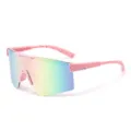 Kids sports sunglasses with big frame and colorful one-piece lens for outdoor cycling sun. - Pink Frame Pink Reflective C7