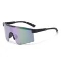 Kids cycling sports sunglasses with large shield lens and colorful splatter frame design. - Black Frame Purple Reflective C2