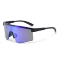 Kids cycling sports sunglasses with large shield mirrored lens and blue splatter frame - Black Frame Blue Mirror Lenses C3
