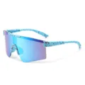 Oversized shield sports sunglasses for kids cycling windproof outdoor sun glasses - Blue Frame Blue Reflective C6