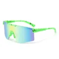 Kids Cycling Sunglasses Neon Green Splatter Frame Reflective Shield Outdoor Sports Glasses - Green Frame Green Reflective C8