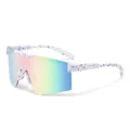 Kids sports sunglasses with splatter frame and colorful gradient shield lens for outdoor cycling. - Porcelain White Pink Reflective C10