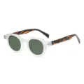 Retro small frame sunglasses with clear frosted frame, dark green lenses, and chic tortoise temples. - Matte White Frame Leopard Legs G15 Lens C3