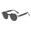 Small frame sunglasses with unique geometric black clear rim design and metal pin temples for women - Two-Tone Black Frame Black Grey Lens C2