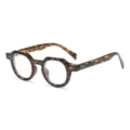 Retro schildpad optische bril met ronde veelhoekige montuur en stijlvolle klinknagels. - Luipaard Frame Anti-Blauw Licht C12