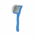 Blue pet slicker brush with fine stainless steel pins for cats and dogs grooming, size 19.5cm - Small Fluffing Brushes