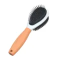 Dual-sided pet grooming brush, orange and white color, metal pin and bristle design. - Large Double-Sided Comb / Orange