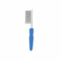 Pet flea comb with stainless steel teeth and blue plastic handle, compact size 11cm. - Pet Small Face Comb