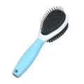 Double-sided pet grooming brush, blue and white pin and bristle brush for daily care. - Large Double-Sided Comb / Blue