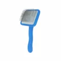 Blue pet slicker brush for dogs and cats with steel pins, dimensions 9.3x6.5x21cm. - Large Square Head Slicker Brush