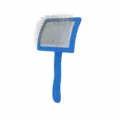 Professional pet slicker brush for dogs and cats, blue grooming tool with stainless steel pins. - Large Pet Rake Comb