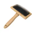 Pet slicker brush with bamboo handle and fine metal pins for cat and dog grooming care. - Carbonized Bamboo Size L (OPP Bag)