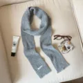 Gray knit scarf for women, cozy winter wool blend long scarf, elegant solid color neck warmer. - Light Gray