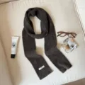 Cozy dark brown ribbed knit winter scarf for women, soft wool blend Korean style warmer. - Brown