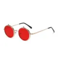 Lunettes de soleil rondes rétro en métal avec verres rouges pour streetwear et protection UV. - Monture Dorée Lentille Rouge Océan C5