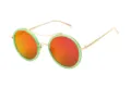 Stylish round frame sunglasses with vibrant colorful reflective lenses and elegant golden metal temples. - Gold Frame Red Mirrored Lenses