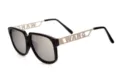Modische schwarze Sonnenbrille mit silbernen Spiegelgläsern und Metallbügeln für Damen und Herren. - Mattschwarzer Rahmen Silberne Beine Weiß Reflektierend C2