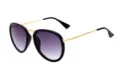 Stijlvolle ronde zonnebril met een zwart montuur en hippe verlooplenzen voor dames. - Zwart Montuur Verloop Grijs Lens C5