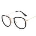 Vintage retro round metal eyeglasses frame with black and gold rims for daily wear and fashion. - Glossy Black Frame