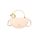Schicke Halbmond Umhängetasche mit goldenem Ringgriff, elegante Damentasche aus Leder. - Rosa