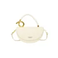 Exquisite Halbmond Satteltasche Detail, stilvoller Gold Ring Griff und Premium Leder Textur. - Weiß