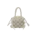 Sac a main bandouliere perle synthetique fait main vue detail, sac style princesse elegant. - Blanc