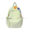 Japanischer Harajuku-Stil Canvas Rucksack mit bestickten Blumenpatches und Spitzenanhänger für die Schule. - Grün
