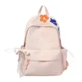 Japanischer Harajuku Stil rosa Rucksack mit Blumenstickerei und niedlicher weißer Schleife. - Ohne Anhänger / Rosa