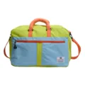 Front view of large capacity outdoor travel bag with green and blue color-block - Light Blue