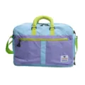 Full view of the color-clash outdoor travel bag in vibrant blue and purple panels - Purple