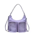 Close-up of purple Harajuku style Ita bag with star pattern and transparent pockets - Purple