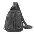 Vintage gewaschene Denim Brusttasche mit Distressed-Finish und Schultergurt - Schwarz