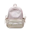 Mochila escolar elegante de cuadros rosa y beige con detalle de encaje para niñas - Rosa