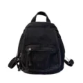 Vintage black washed denim backpack for women featuring multi-pocket design for travel - Black