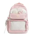 Zaino carino a pois rosa e bianco per ragazze con tasca anteriore trasparente capiente - Rosa