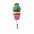 Detailed view of cute cactus resin pot stainless steel wall hook with sunny day print. - Round Ball Style