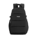 Front view of black Japanese style school backpack featuring white letter embroidery detail - Black