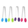 Stainless steel mini food tongs with colorful silicone heads, ideal for ice cubes and sugar cubes. - Long Floral Mini Tong